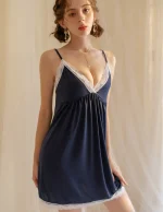 High Quality Women's Blue Romantic Lace Dating Nightdress